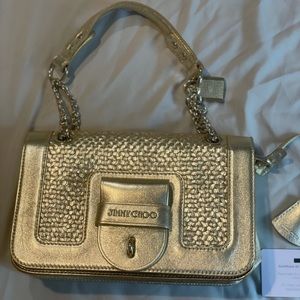 Jimmy Choo Gold Leather Woven Shoulder Bag